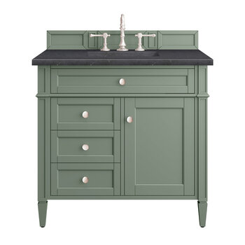 James Martin Furniture Brittany 36'' Single Vanity in Smokey Celadon with 3cm (1-3/8'' ) Thick Charcoal Soapstone Top and Rectangle Undermount Sink