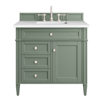 James Martin Furniture Brittany 36'' Single Vanity in Smokey Celadon with 3cm (1-3/8'' ) Thick White Zeus Top and Rectangle Undermount Sink