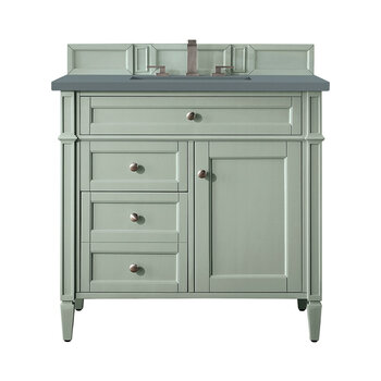 James Martin Furniture Brittany 36'' Single Vanity in Sage Green with 3cm (1-3/8'' ) Thick Cala Blue Quartz Top and Rectangle Undermount Sink