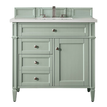 James Martin Furniture Brittany 36'' Sage Green Single Vanity w/ 3cm (1-3/8'') Thick White Zeus Quartz Top