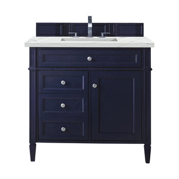 James Martin Furniture Brittany 36'' Single Vanity in Victory Blue with 3cm (1-3/8'' ) Thick Ethereal Noctis Quartz Top and Rectangle Undermount Sink