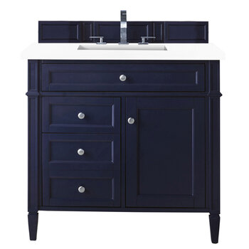 James Martin Furniture Brittany 36'' Victory Blue Single Vanity w/ 3cm (1-3/8'') Thick White Zeus Quartz Top