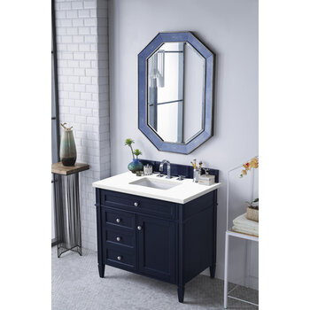 James Martin Furniture Brittany 36'' Victory Blue w/ White Zeus Top Angle View