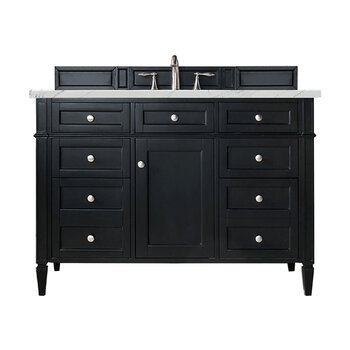 James Martin Furniture Brittany 48'' Single Vanity in Black Onyx with 3cm (1-3/8'' ) Thick Ethereal Noctis Quartz Top and Rectangle Undermount Sink