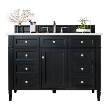 James Martin Furniture Brittany 48'' Black Onyx Single Vanity w/ 3cm (1-3/8'') Thick White Zeus Quartz Top