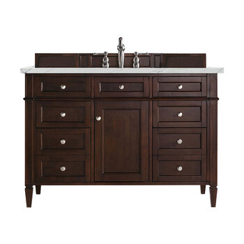 James Martin Furniture Brittany 48'' Single Vanity in Burnished Mahogany with 3cm (1-3/8'' ) Thick Ethereal Noctis Quartz Top and Rectangle Sink