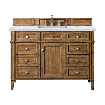 James Martin Furniture Brittany 48'' Single Vanity in Saddle Brown with 3cm (1-3/8'' ) Thick Ethereal Noctis Quartz Top and Rectangle Undermount Sink