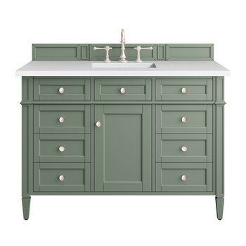 James Martin Furniture Brittany 48'' Single Vanity in Smokey Celadon with 3cm (1-3/8'' ) Thick White Zeus Top and Rectangle Undermount Sink