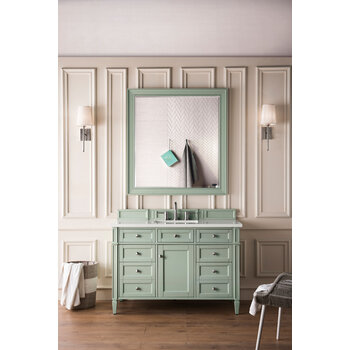 James Martin Furniture Brittany 48'' Sage Green w/ White Zeus Top Front View