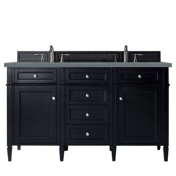 James Martin Furniture Brittany 60'' Double Vanity in Black Onyx with 3cm (1-3/8'' ) Thick Cala Blue Quartz Top and Rectangle Undermount Sinks