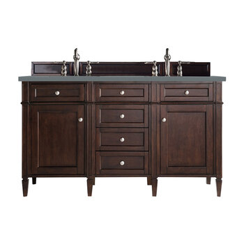 James Martin Furniture Brittany 60'' Double Vanity in Burnished Mahogany with 3cm (1-3/8'' ) Thick Cala Blue Quartz Top and Rectangle Undermount Sinks