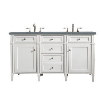 James Martin Furniture Brittany 60'' Double Vanity in Bright White with 3cm (1-3/8'' ) Thick Cala Blue Quartz Top and Rectangle Undermount Sinks