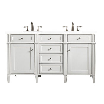 James Martin Furniture Brittany 60'' Bright White Double Vanity w/ 3cm (1-3/8'') Thick White Zeus Quartz Top