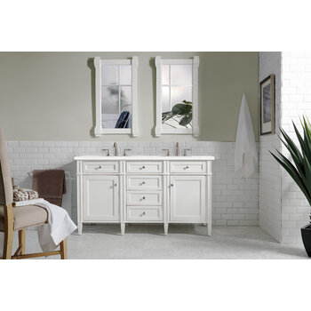 James Martin Furniture Brittany 60'' Bright White w/ White Zeus Top Front View