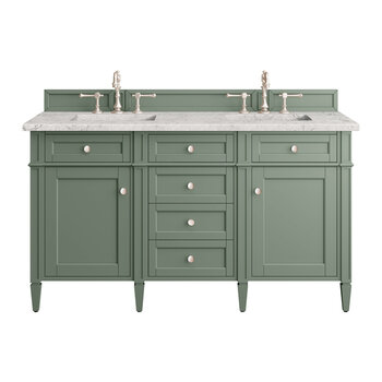 James Martin Furniture Brittany 60'' Double Vanity in Smokey Celadon with 3cm (1-3/8'' ) Thick Eternal Jasmine Pearl Top and Rectangle Undermount Sinks