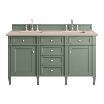 James Martin Furniture Brittany 60'' Double Vanity in Smokey Celadon with 3cm (1-3/8'' ) Thick Eternal Marfil Top and Rectangle Undermount Sinks