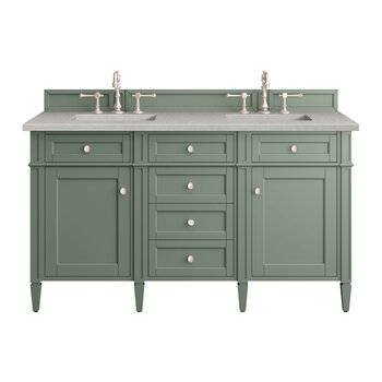 James Martin Furniture Brittany 60'' Double Vanity in Smokey Celadon with 3cm (1-3/8'' ) Thick Eternal Serena Top and Rectangle Undermount Sinks