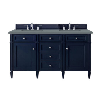 James Martin Furniture Brittany 60'' Double Vanity in Victory Blue with 3cm (1-3/8'' ) Thick Cala Blue Quartz Top and Rectangle Undermount Sinks