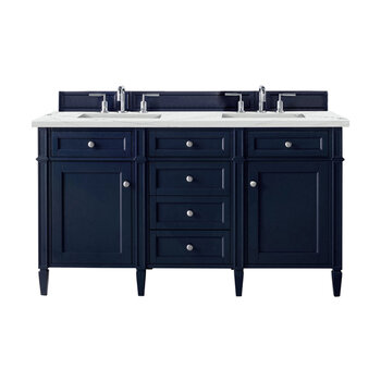 James Martin Furniture Brittany 60'' Double Vanity in Victory Blue with 3cm (1-3/8'' ) Thick Ethereal Noctis Quartz Top and Rectangle Undermount Sinks
