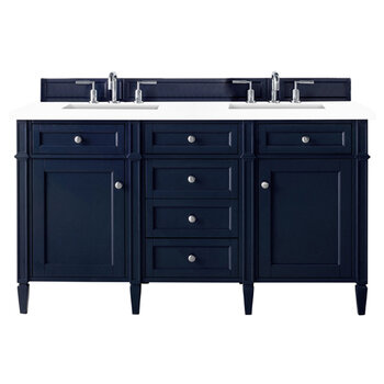 James Martin Furniture Brittany 60'' Victory Blue Double Vanity w/ 3cm (1-3/8'') Thick White Zeus Quartz Top