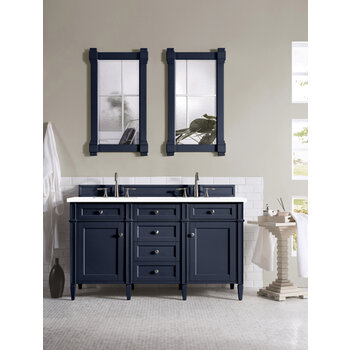 James Martin Furniture Brittany 60'' Victory Blue w/ White Zeus Top Front View