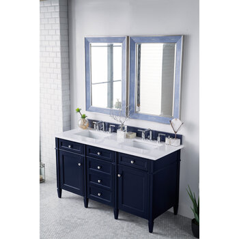 James Martin Furniture Brittany 60'' Victory Blue w/ White Zeus Top Angle View