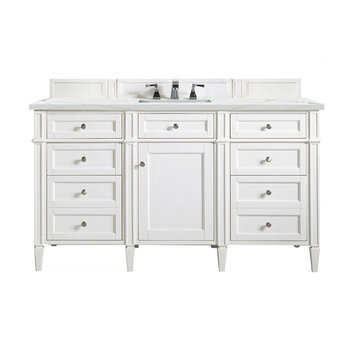 James Martin Furniture Brittany 60'' Single Vanity in Bright White with 3cm (1-3/8'' ) Thick Ethereal Noctis Quartz Top and Rectangle Undermount Sink