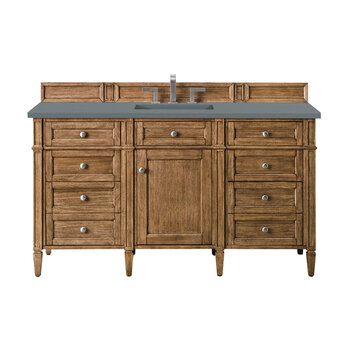 James Martin Furniture Brittany 60'' Single Vanity in Saddle Brown with 3cm (1-3/8'' ) Thick Cala Blue Quartz Top and Rectangle Undermount Sink