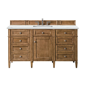 James Martin Furniture Brittany 60'' Single Vanity in Saddle Brown with 3cm (1-3/8'' ) Thick Ethereal Noctis Quartz Top and Rectangle Undermount Sink