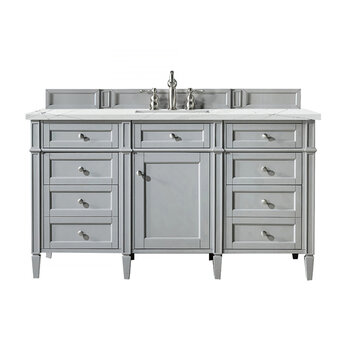James Martin Furniture Brittany 60'' Single Vanity in Urban Gray with 3cm (1-3/8'' ) Thick Ethereal Noctis Quartz Top and Rectangle Undermount Sink