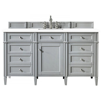James Martin Furniture Brittany 60'' Urban Gray Single Vanity w/ 3cm (1-3/8'') Thick White Zeus Quartz Top