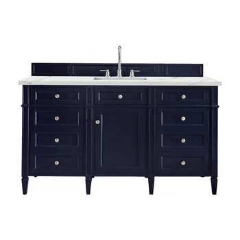 James Martin Furniture Brittany 60'' Single Vanity in Victory Blue with 3cm (1-3/8'' ) Thick Ethereal Noctis Quartz Top and Rectangle Undermount Sink