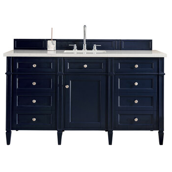 James Martin Furniture Brittany 60'' Victory Blue Single Vanity w/ 3cm (1-3/8'') Thick White Zeus Quartz Top