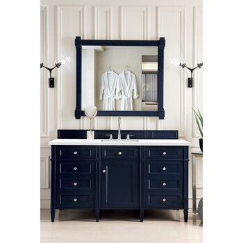 James Martin Furniture Brittany 60'' Victory Blue w/ White Zeus Top Front View