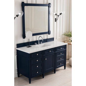 James Martin Furniture Brittany 60'' Victory Blue w/ White Zeus Top Angle View