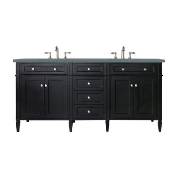 James Martin Furniture Brittany 72''  Double Vanity in Black Onyx with 3cm (1-3/8'' ) Thick Cala Blue Quartz Top and Rectangle Undermount Sinks