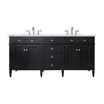 James Martin Furniture Brittany 72''  Double Vanity in Black Onyx with 3cm (1-3/8'' ) Thick Ethereal Noctis Quartz Top and Rectangle Undermount Sinks