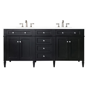 James Martin Furniture Brittany 72'' Black Onyx Double Vanity w/ 3cm (1-3/8'') Thick White Zeus Quartz Top