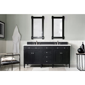 James Martin Furniture Brittany 72'' Black Onyx w/ White Zeus Top Front View