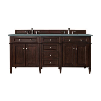 James Martin Furniture Brittany 72''  Double Vanity in Burnished Mahogany with 3cm (1-3/8'' ) Thick Cala Blue Quartz Top and Rectangle Undermount Sinks