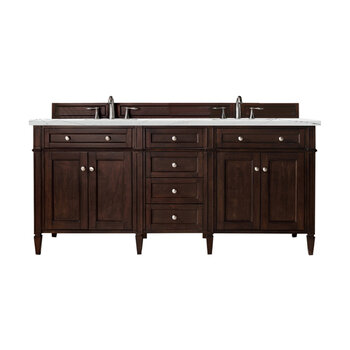 James Martin Furniture Brittany 72''  Double Vanity in Burnished Mahogany with 3cm (1-3/8'' ) Thick Ethereal Noctis Quartz Top and Rectangle Sinks