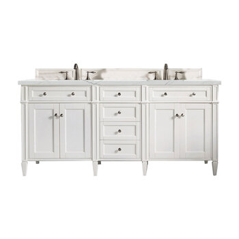 James Martin Furniture Brittany 72''  Double Vanity in Bright White with 3cm (1-3/8'' ) Thick Ethereal Noctis Quartz Top and Rectangle Undermount Sinks