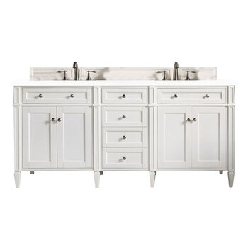 James Martin Furniture Brittany 72'' Bright White Double Vanity w/ 3cm (1-3/8'') Thick White Zeus Quartz Top