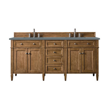 James Martin Furniture Brittany 72''  Double Vanity in Saddle Brown with 3cm (1-3/8'' ) Thick Cala Blue Quartz Top and Rectangle Undermount Sinks