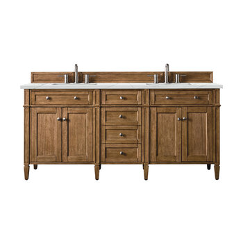 James Martin Furniture Brittany 72''  Double Vanity in Saddle Brown with 3cm (1-3/8'' ) Thick Ethereal Noctis Quartz Top and Rectangle Undermount Sinks