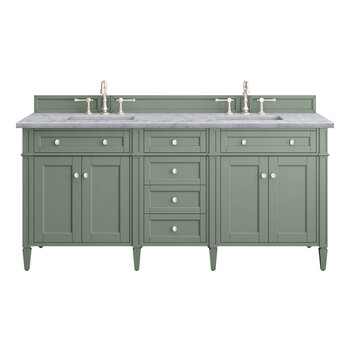 James Martin Furniture Brittany 72''  Double Vanity in Smokey Celadon with 3cm (1-3/8'' ) Thick Carrara Marble Top and Rectangle Undermount Sinks