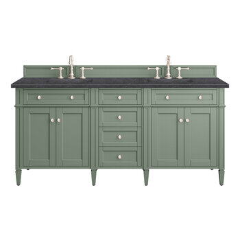 James Martin Furniture Brittany 72''  Double Vanity in Smokey Celadon with 3cm (1-3/8'' ) Thick Charcoal Soapstone Top and Rectangle Undermount Sinks