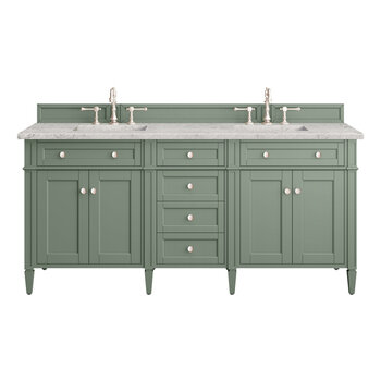 James Martin Furniture Brittany 72''  Double Vanity in Smokey Celadon with 3cm (1-3/8'' ) Thick Eternal Jasmine Pearl Top and Rectangle Undermount Sinks