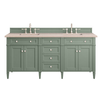 James Martin Furniture Brittany 72''  Double Vanity in Smokey Celadon with 3cm (1-3/8'' ) Thick Eternal Marfil Top and Rectangle Undermount Sinks