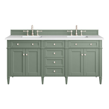 James Martin Furniture Brittany 72''  Double Vanity in Smokey Celadon with 3cm (1-3/8'' ) Thick White Zeus Top and Rectangle Undermount Sinks